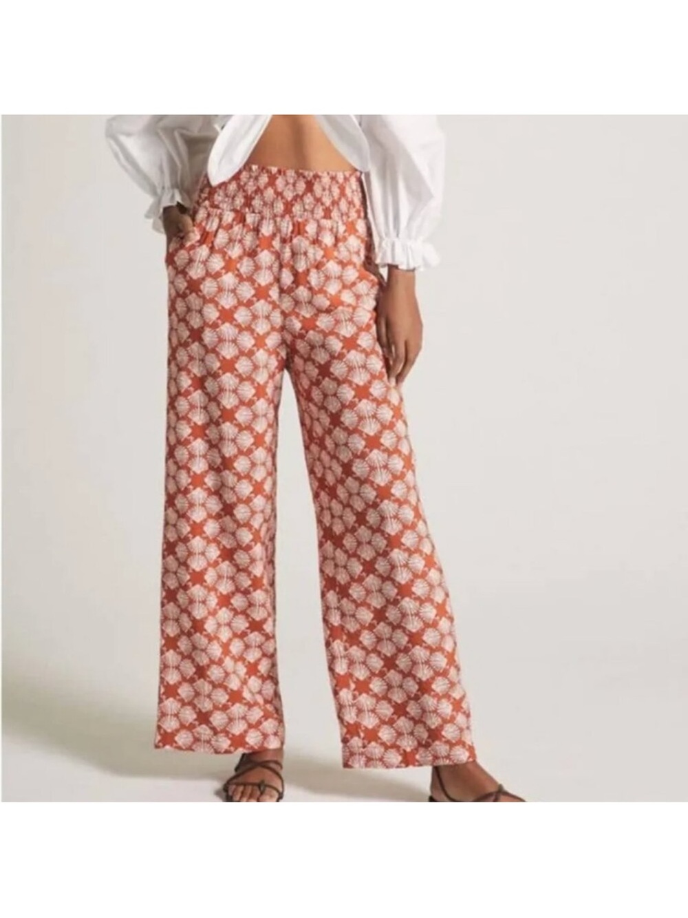 Anthropologie Maeve Shell Printed
Wide-Leg Pants / Size XL Elastic Waist